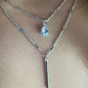 Silver Colored Multilayer Set - one 18 in with silver bar and one 17 in gem -NEW